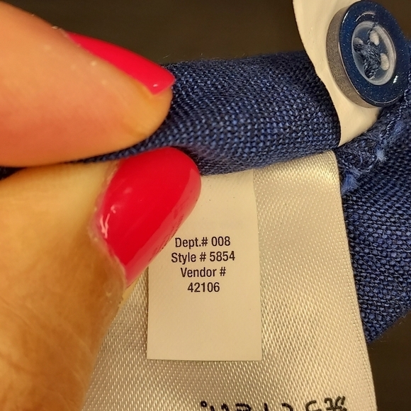 Eddie Bauer shirt linen sleeveless collar button up crochet detail navy blue SP - Picture 10 of 10